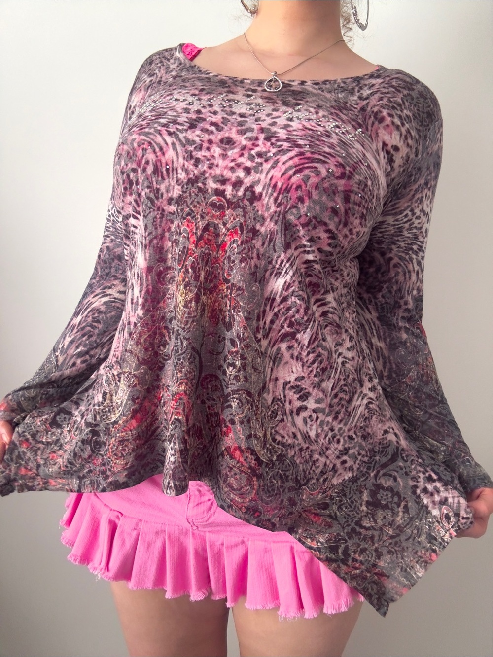 y2k leopard rhinestone long sleeve top